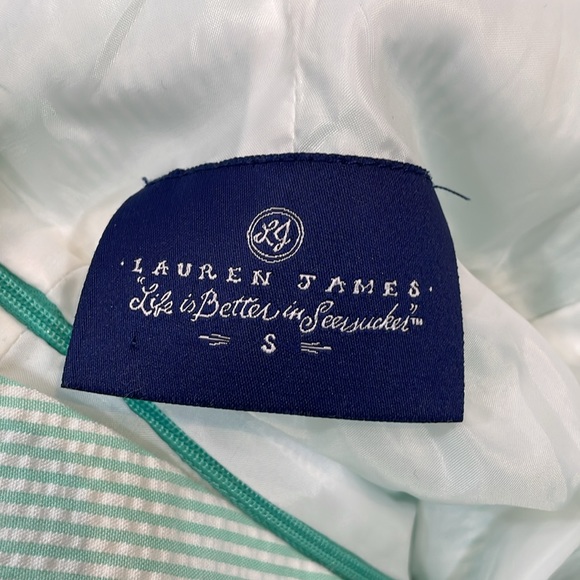 Lauren James Seersucker Dress Aqua Size S Deep V Back Delicate - Picture 8 of 14